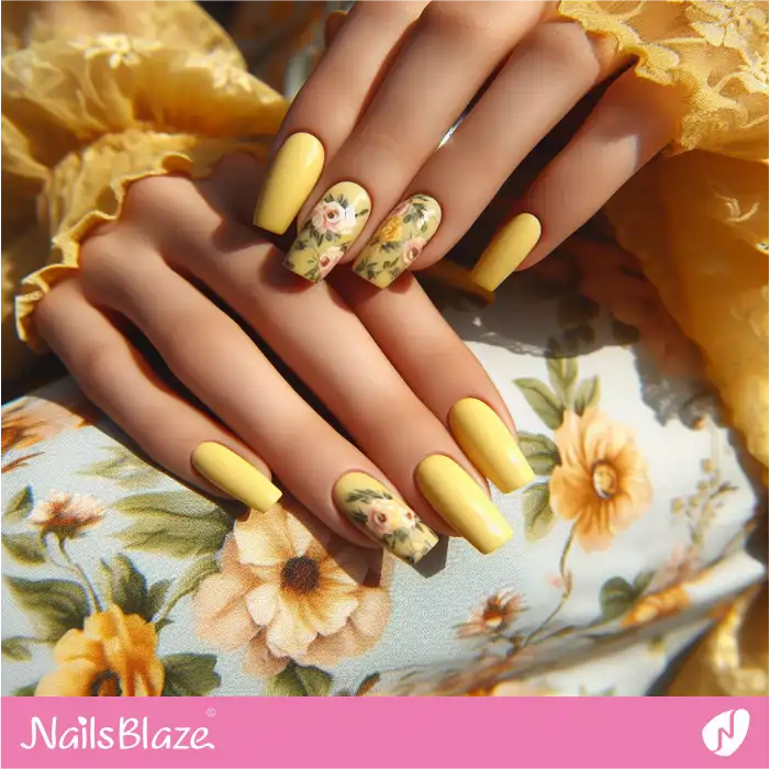 Yellow Nails with Roses | Spring Nails - NB3949